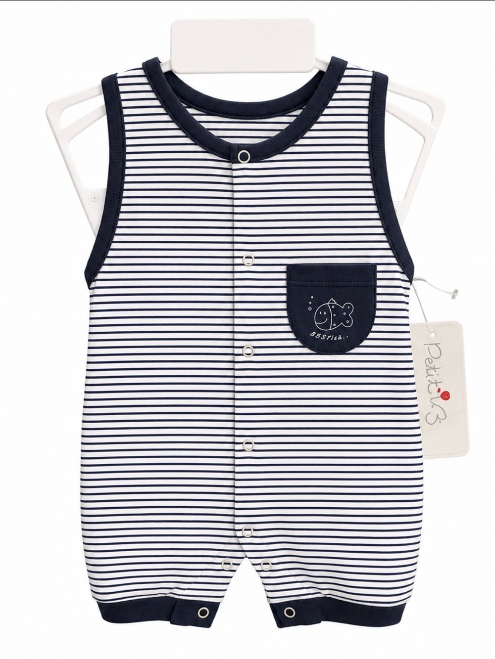 Striped Nautical PETIT AMI Baby Romper with Pocket